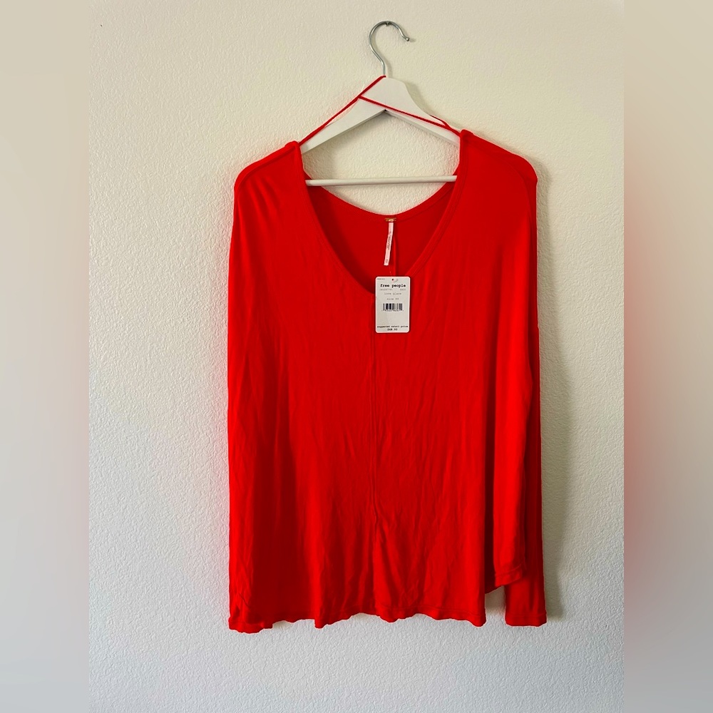 Free People Womens Red Long Sleeve Tunic Blouse Top XS